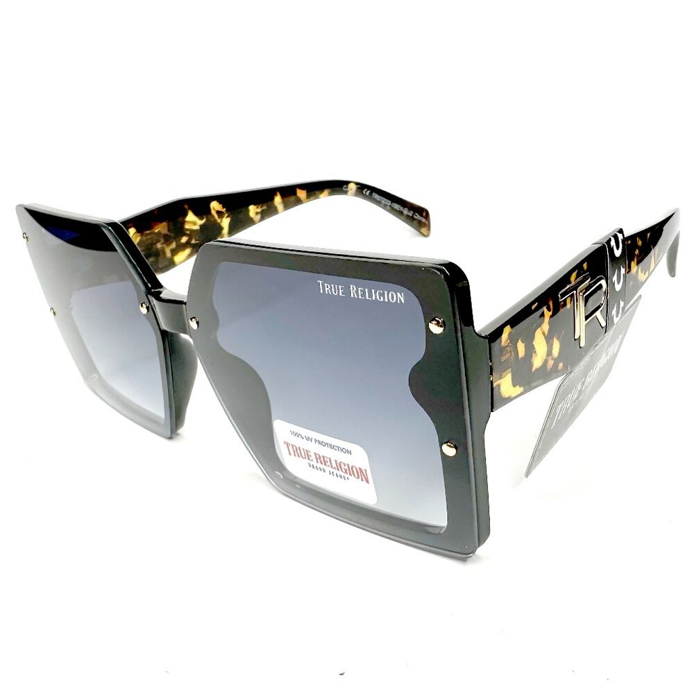 True Religion Oversized Square Sunglasses Black Tortoise Gray Gradient TR57233